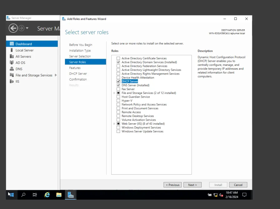 Step 1 - DHCP Role Selection